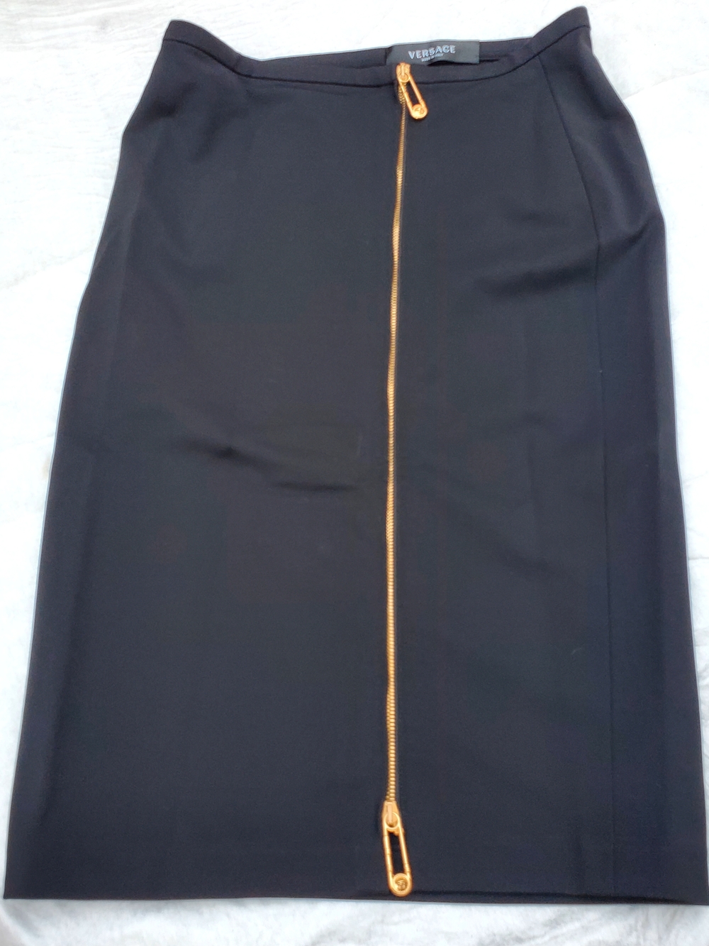 Versace Black Skirt with Gold Medusa Zip Detail